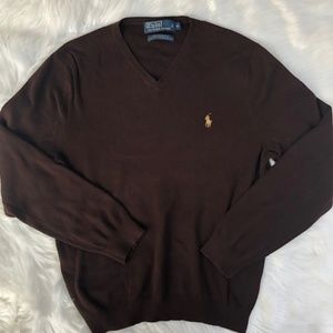 Polo V-Neck Sweater | Chocolate Brown Size Medium